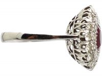 Retro 18ct White Gold, Ruby and Diamond Double Row Cluster Ring