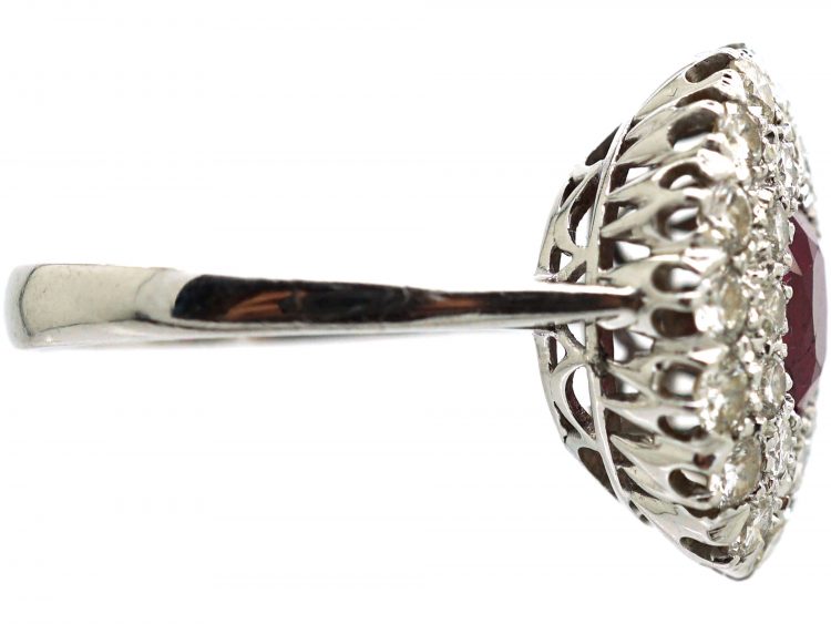 Retro 18ct White Gold, Ruby and Diamond Double Row Cluster Ring