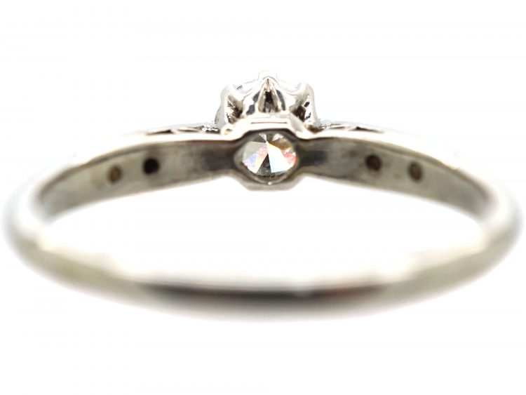 Art Deco 18ct White Gold Diamond Solitaire Ring with Diamond Set Shoulders