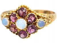 Regency 9ct Gold, Garnet & Opal Cluster Ring