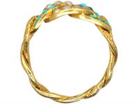 Regency 15ct Gold, Natural Split Pearl & Turquoise Circles Ring