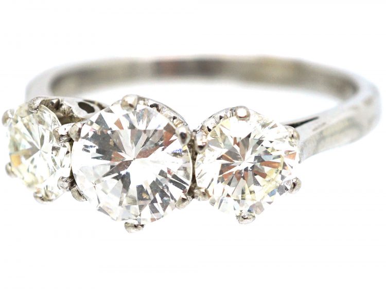 Art Deco 18ct White Gold, Three Stone Diamond Ring