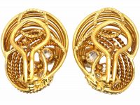 1950s 18ct Gold Clip On Coil Design Earrings set with Three Diamonds