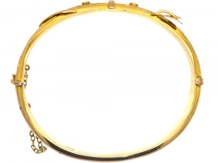 9ct Gold Buckle Bangle with Engraved Flower & Detail Assayed in 1918