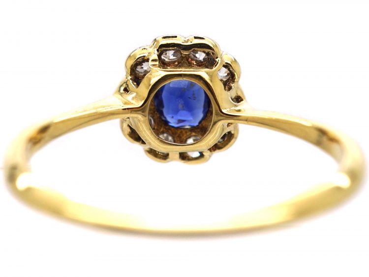 Edwardian 18ct Gold & Platinum, Sapphire & Diamond Cluster Ring