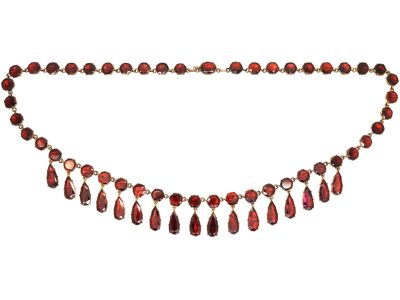 Edwardian 9ct Gold & Flat Cut Garnet Drops Necklace