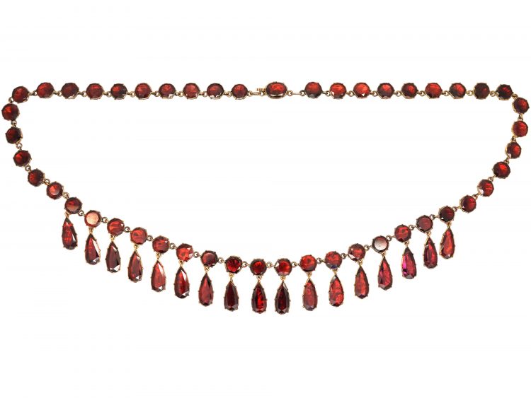 Edwardian 9ct Gold & Flat Cut Garnet Drops Necklace