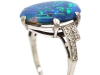Art Deco Platinum, Black Opal & Diamond Ring