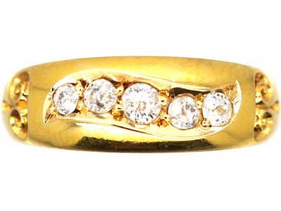 Victorian 18ct Gold, Five Stone Diamond Scroll Design Ring