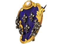 French Regency Gold, Pearl, Diamond and Enamel Heraldic Shield Brooch