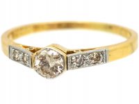 Art Deco 18ct Gold & Platinum Diamond Solitaire Ring with Diamond Set Shoulders