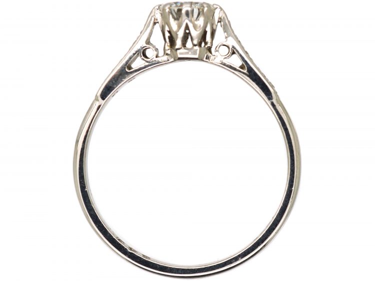 Art Deco 18ct White Gold Diamond Solitaire Ring with Diamond Set Shoulders