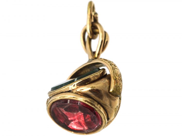Victorian 9ct Gold Cased Triple Revolving Seal set with Rock Crystal, Bloodstone, & Chalcedony