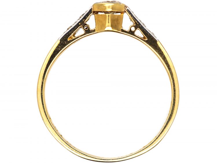 Art Deco 18ct Gold & Platinum Diamond Solitaire Ring with Diamond Set Shoulders