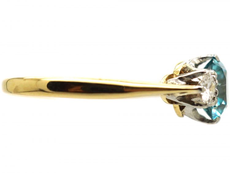 Art Deco 18ct Gold & Platinum, Zircon & Diamond Three Stone Ring