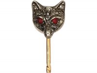 Edwardian Fox Head Tie Pin Studded with Rose Diamonds & Ruby Eyes