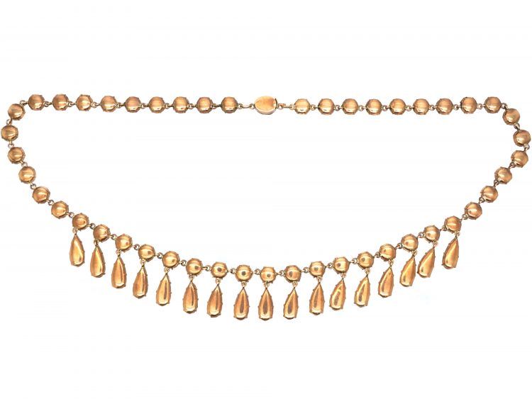 Edwardian 9ct Gold & Flat Cut Garnet Drops Necklace