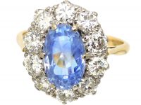 1950s 18ct Gold, Large Sapphire & Diamond Oval Cluster Ring