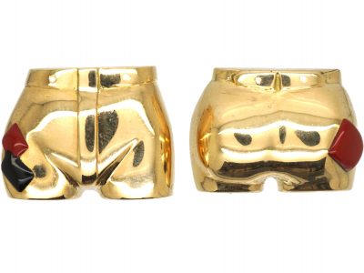 Pair of 14ct Gold and Enamel Retro Novelty Clips of Bottoms
