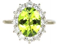 18ct White Gold, Peridot & Diamond Cluster Ring
