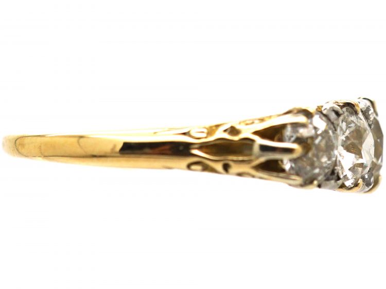 Victorian 18ct Gold Five Stone Diamond Carved Half Hoop Ring with Diamond Points