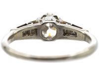 Art Deco Platinum, Diamond Solitaire Ring with Diamond Set Shoulders