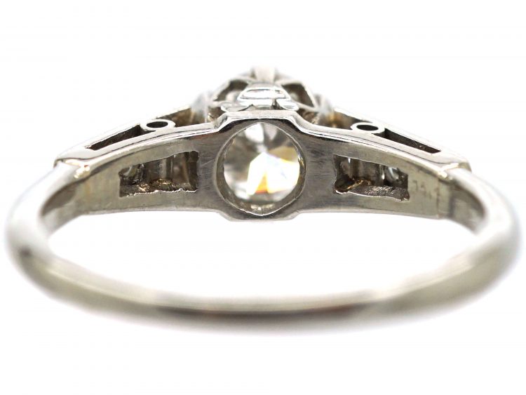 Art Deco Platinum, Diamond Solitaire Ring with Diamond Set Shoulders
