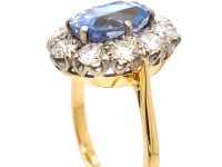 1950s 18ct Gold, Large Sapphire & Diamond Oval Cluster Ring
