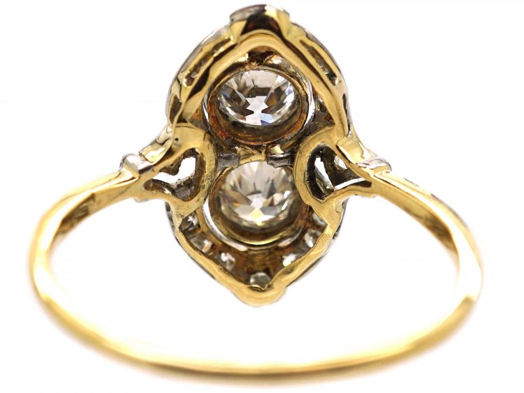 Art Deco 18ct Gold & Platinum, Two Stone Diamond Ornate Ring