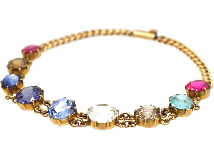 Edwardian 9ct Gold, multi-gem Harlequin Bracelet