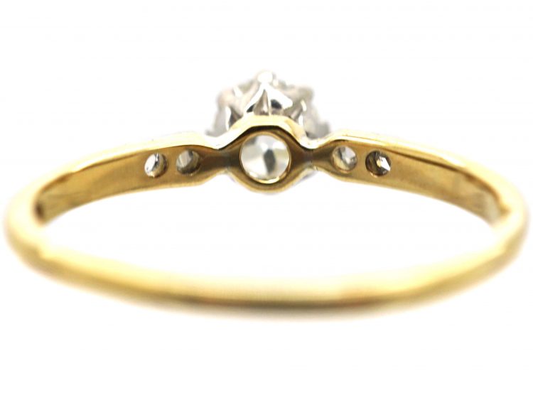 Art Deco 18ct Gold & Platinum, Diamond Solitaire Ring with Diamond Set Shoulders