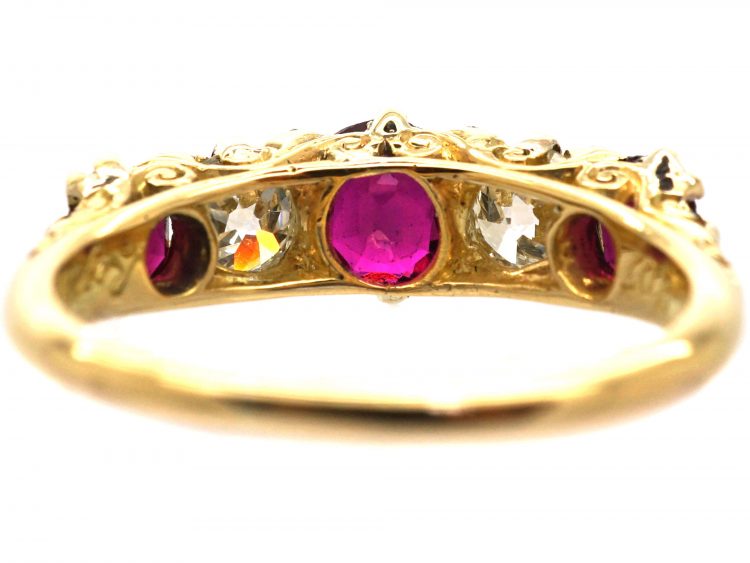 Victorian 18ct Gold, Ruby & Diamond Five Stone Ring