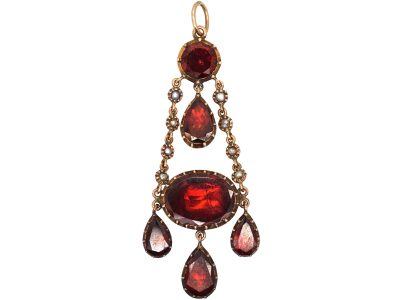 Victorian 9ct Gold Garnet and Natural Split Pearl Drop Pendant