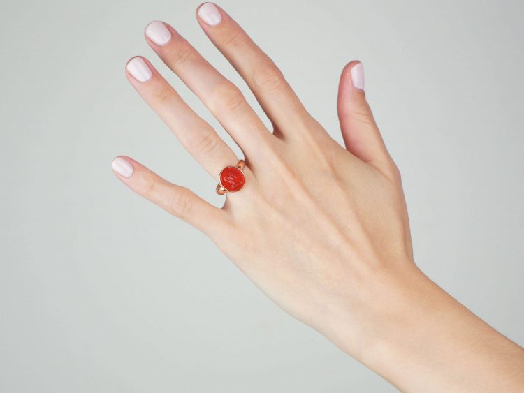 Edwardian 15ct Gold Carnelian Ring with Intaglio of Hellenistic Attic Helmeted Warrior