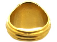 Victorian 18ct Gold Signet Ring with Ornate Triple Leaf Shoulders