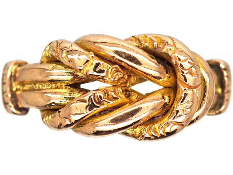 Edwardian 9ct Gold Knot Ring with Plain & Engraved Detail