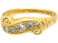 Edwardian 18ct Gold Five Stone Diamond Scroll Design Ring