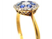 Edwardian 18ct Gold & Platinum, Sapphire & Diamond Hexagonal Cluster Ring