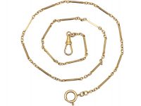 Edwardian 9ct Gold Chain with Bar & Trace Links & Dog Clip