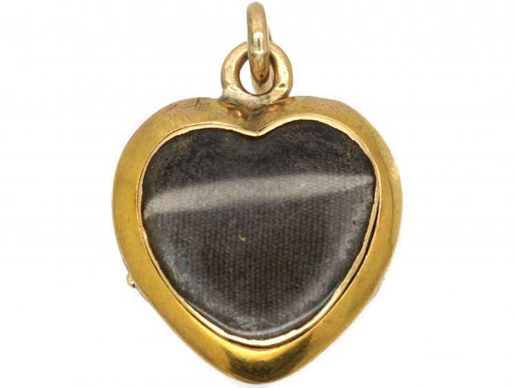 Georgian 15ct Three Colour Gold & Diamond, Heart Shaped Pendant with Glazed Locket on Reverse