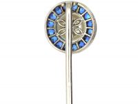 Art Deco Platinum, Calibre Sapphire & Pearl Round Tie Pin