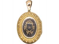Victorian 9ct Back & Front Oval Locket with Star Motif set with Natural Split Pearls