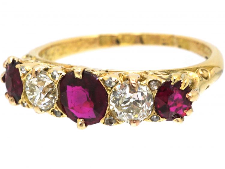 Victorian 18ct Gold, Ruby & Diamond Five Stone Ring
