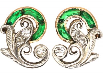 Pair of Early 20th Century Diamond and Demantoid Garnet Ear Studs, retailed by David-Andersen