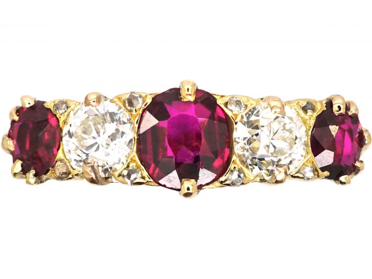 Victorian 18ct Gold, Ruby & Diamond Five Stone Ring