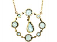 Art Deco 15ct Gold Aquamarine Pendant on 9ct Gold Chain