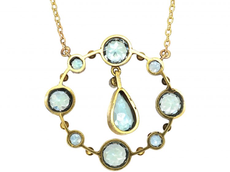 Art Deco 15ct Gold Aquamarine Pendant on 9ct Gold Chain