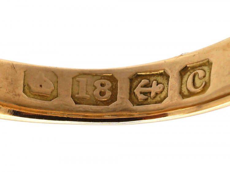 Edwardian 18ct Gold Three Stone Diamond Ring with Square Design Settings