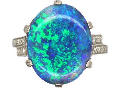 Art Deco Platinum, Black Opal & Diamond Ring