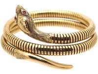 9ct Gold Snake Bangle with Ruby Eyes
